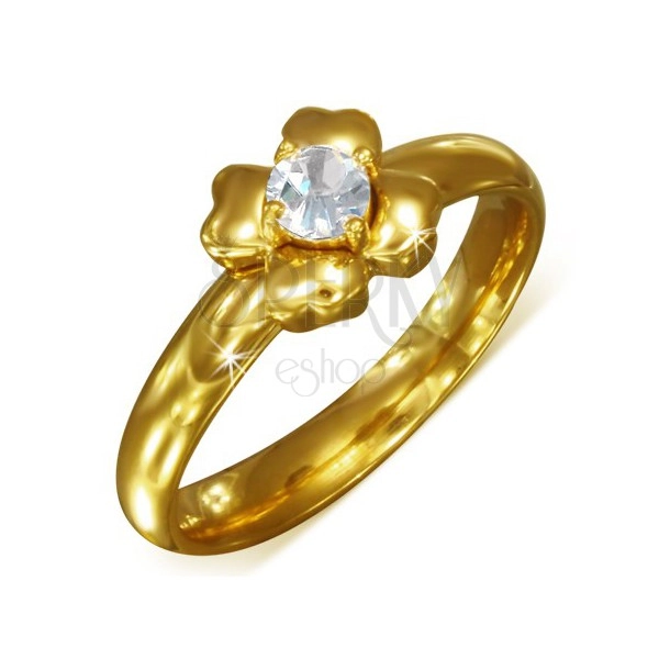 Zlatni prsten izrađen od kirurškog čelika s prozirnim cirkonom - cvijet