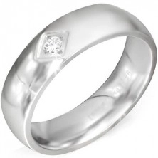 Sjajni prsten od čelika srebrne boje s izrezanim kvadratom i prozirnim cirkonom
