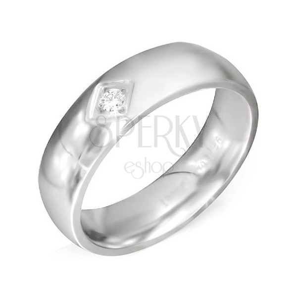 Sjajni prsten od čelika srebrne boje s izrezanim kvadratom i prozirnim cirkonom
