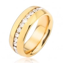 Zlatni prsten od nehrđajućeg čelika sa prugom prozirnih cirkona