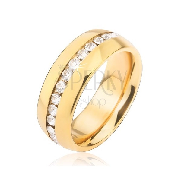 Zlatni prsten od nehrđajućeg čelika sa prugom prozirnih cirkona