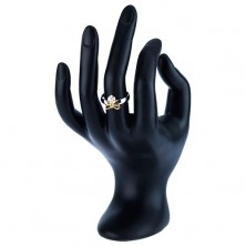 Čelični prsten sa zlatnom mašnom i prozirnim cirkonom