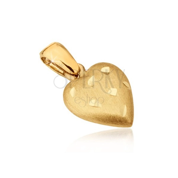 Privjesak od zlata 585 - trodimenzionalno srce sa satenskom površinom, urezi