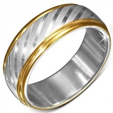 Čelični prsten sa zlatnim rubovima i satenskim dijagonalnim prugama