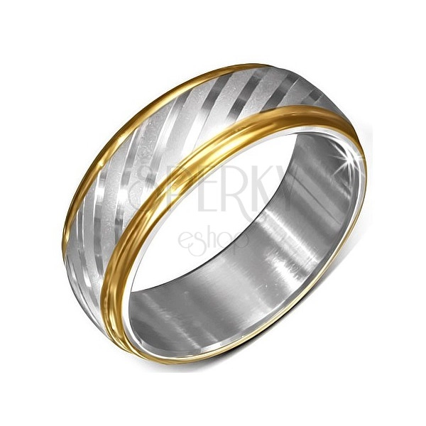Čelični prsten sa zlatnim rubovima i satenskim dijagonalnim prugama