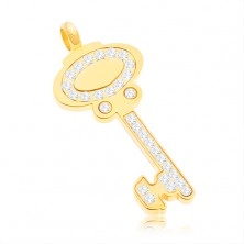Privjesak od nehrđajućeg čelika - ključ zlatne boje ukrašen prozirnim cirkonima