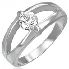 Prsten od nehrđajućeg čelika s podijeljenom vrpcom i prozirnim cirkonom