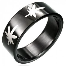 Crni prsten od nehrđajućeg čelika s marihuanom