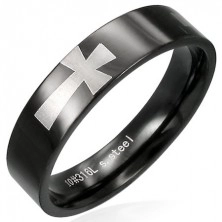 Crni prsten od nehrđajućeg čelika sa križevima srebrne boje na opsegu, 5 mm