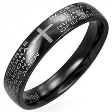 Crni prsten od nehrđajućeg čelika s tekstom vjerske molitve
