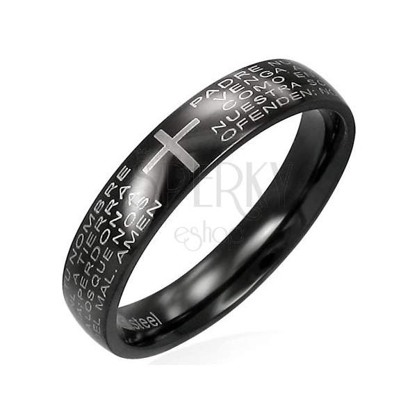 Crni prsten od nehrđajućeg čelika s tekstom vjerske molitve