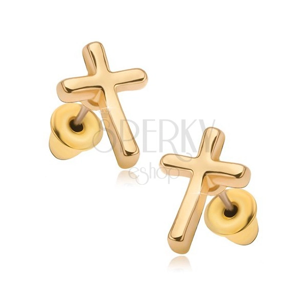 Naušnice sa sjajnom površinom zlatne boje, latinski križ