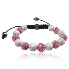Shamballa narukvica, ružičasti cirkon i bijele marmorne perlice