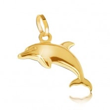 Privjesak od 14K žutog zlata - svjetlucavi trodimenzionalni delfin u skoku