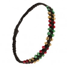 Crna pletena narukvica izrađena od špagice, šarene perlice na rubovima