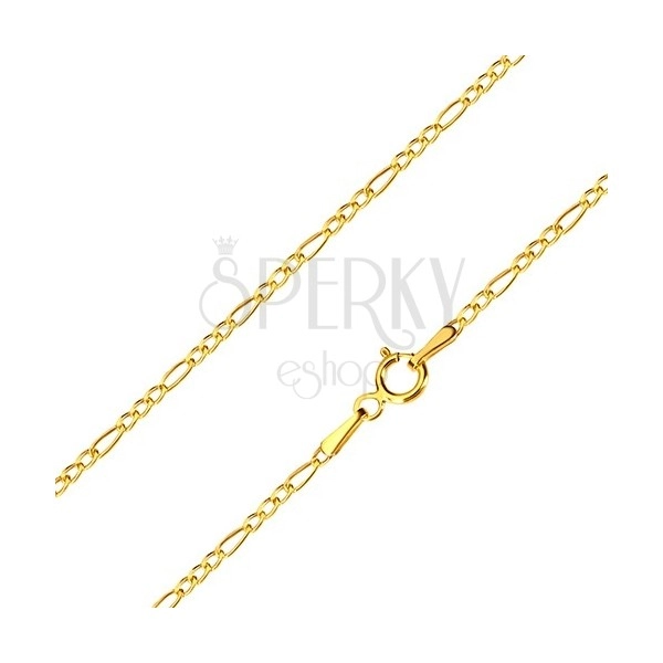 Zlatni lančić - tri male karike i duguljasti kolut, 450 mm 