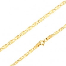 Zlatni lančić - sjajne, plosnate, duguljaste karike, zrakasti urezi, 500 mm 
