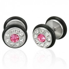 Lažni čepić za uši s ružičastim cirkonima gumicama - par