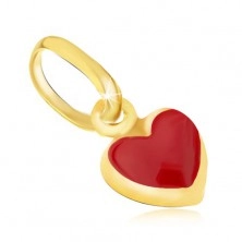 Sjajni privjesak od zlata 375 - malo izbočeno srce crvene boje, glazura