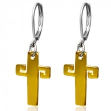 Naušnice od čelika zlatne boje, križ s uzorkom grčkog ključa