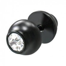 Lažni piercing u crnoj boji - uteg  s okruglim prozirnim cirkonom 