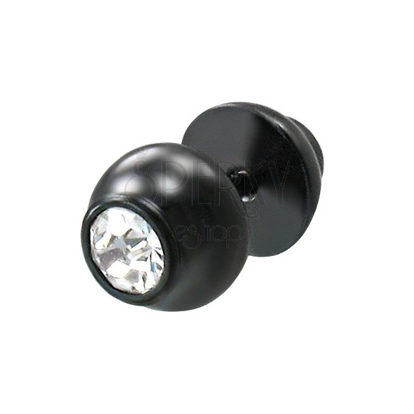Lažni piercing u crnoj boji - uteg  s okruglim prozirnim cirkonom 