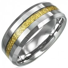 Prsten od volframa sa uzorkom pruge zlatne boje, 8 mm