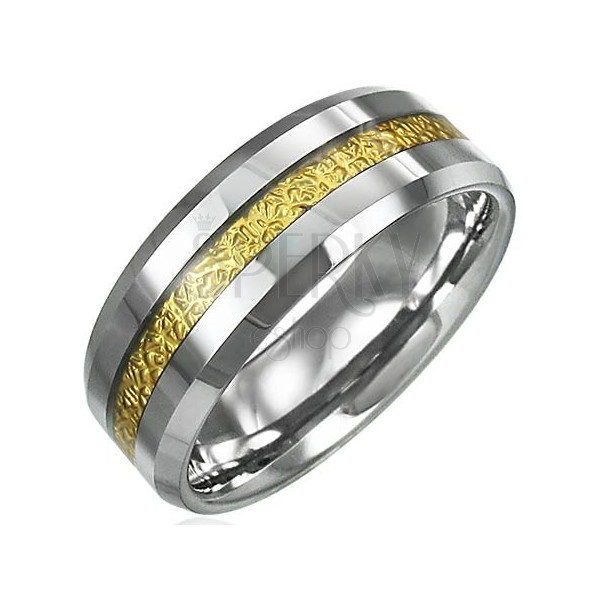 Prsten od volframa sa uzorkom pruge zlatne boje, 8 mm