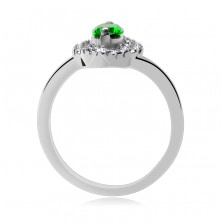 Srebrni prsten - eliptični kamen zelene boje, linija s cirkonima