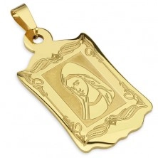 Čelični medaljon zlatne boje, dekorativna gravura sa portretom Madone