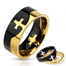 Crno-zlatni dvodijelni prsten izrađen od nehrđajućeg čelika, križ