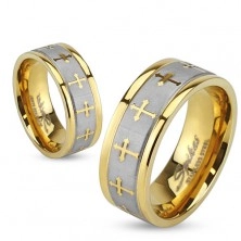 Čelični prsten zlatne boje, srebrna satenska pruga, heraldički križevi