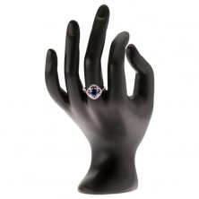 Prsten izrađen od 925 srebra, okrugli plavi cirkon, prozirni i ružičasti kamenčići