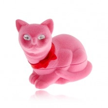 Baršunasta poklon kutijica za naušnice, ružičasta mačka s mašnicom