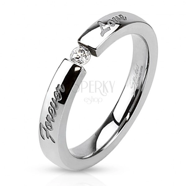 Prsten od nehrđajućeg čelika, prozirni cirkon, ugraviran natpis "Forever love"