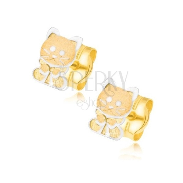 585 zlatne naušnice - dvobojna mačkica s mašnom