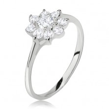 Prsten od 925 srebra, cvijet sa prozirnim poliranim umjetnim dijamantima