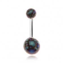 Piercing za pupak, kuglice od akrilika, motiv plavo-crnih balončića