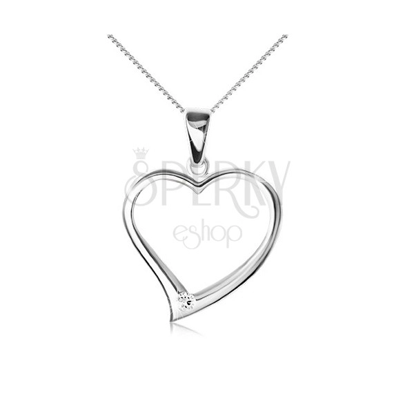 Ogrlica od 925 srebra - lančić, silueta asimetričnog srca, cirkon