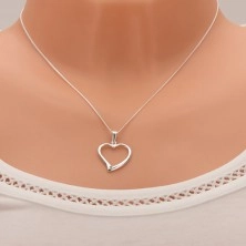Ogrlica od 925 srebra - lančić, silueta asimetričnog srca, cirkon