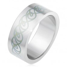 Prsten od nehrđajućeg čelika, mat ravna površina, ornament od uvijenih linija