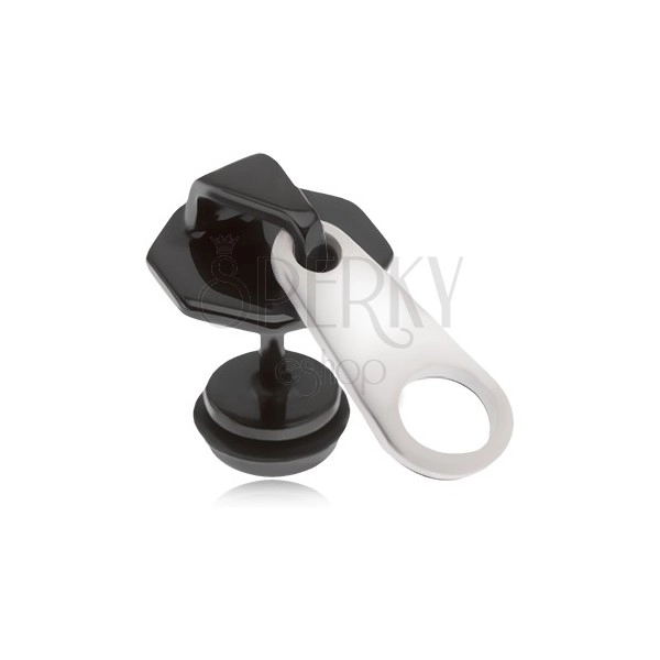 Crni lažni čepić za uši od čelika, patentni zatvarač s bijelim jezikom, PVD završetak