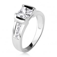 Srebrni 925 prsten, prozirni kvadratni cirkon, tri umjetna dijamanta