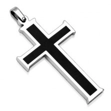 Privjesak od nehrđajućeg čelika - križ sa crnom sredinom
