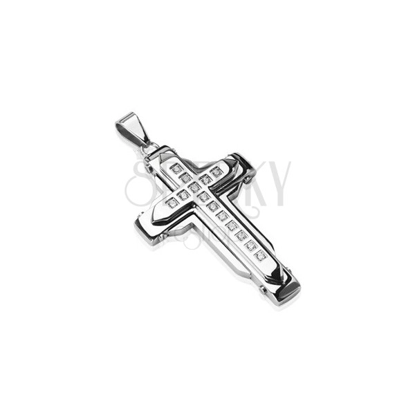 Privjesak od nehrđajućeg čelika srebrne boje - križ sa cirkonima