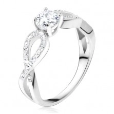 Prsten sa okruglim prozirnim umjetnim dijamantom, cirkonske petlje, srebro 925