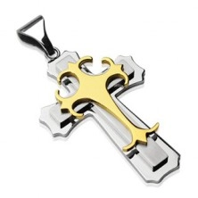 Privjesak od nehrđajućeg čelika - trostruki križ zlatne i srebrne boje