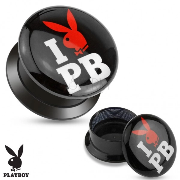Crni proširivač za uho izrađen od akrilika - I love Playboy