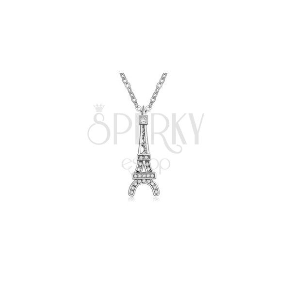 Blistava ogrlica s privjeskom u obliku Eiffelovog tornja, prozirni cirkoni