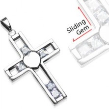 Privjesak od nehrđajućeg čelika - križ s pomičnim draguljima